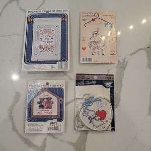 Set of 4 Vtg Assorted Counted Cross Stitch Kits each USA 80s Cottage Grandma